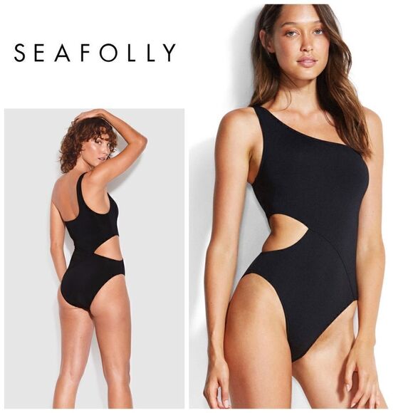 New. SEAFOLLY One shoulder cut out swimsuit. Size 10. Retails $169